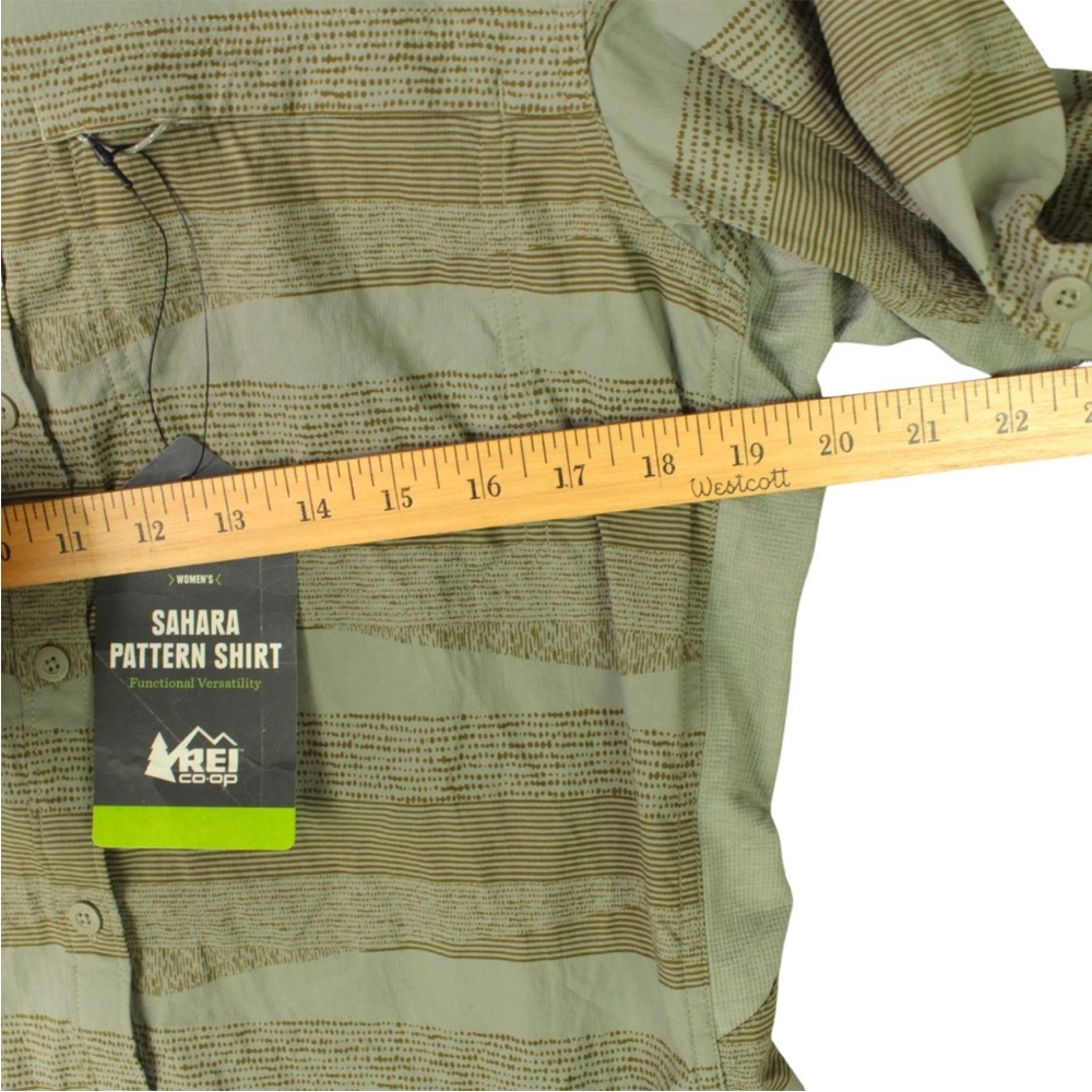 REI Women Size L Sahara Pattern Long Sleeve Outdoor Hiking Shirt Striped Green - Picture 10 of 11